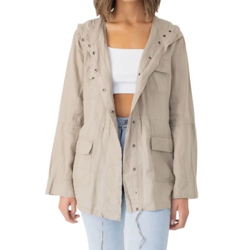 London Jean Toupe 100% Linen Hooded Utility Jacket Size XS